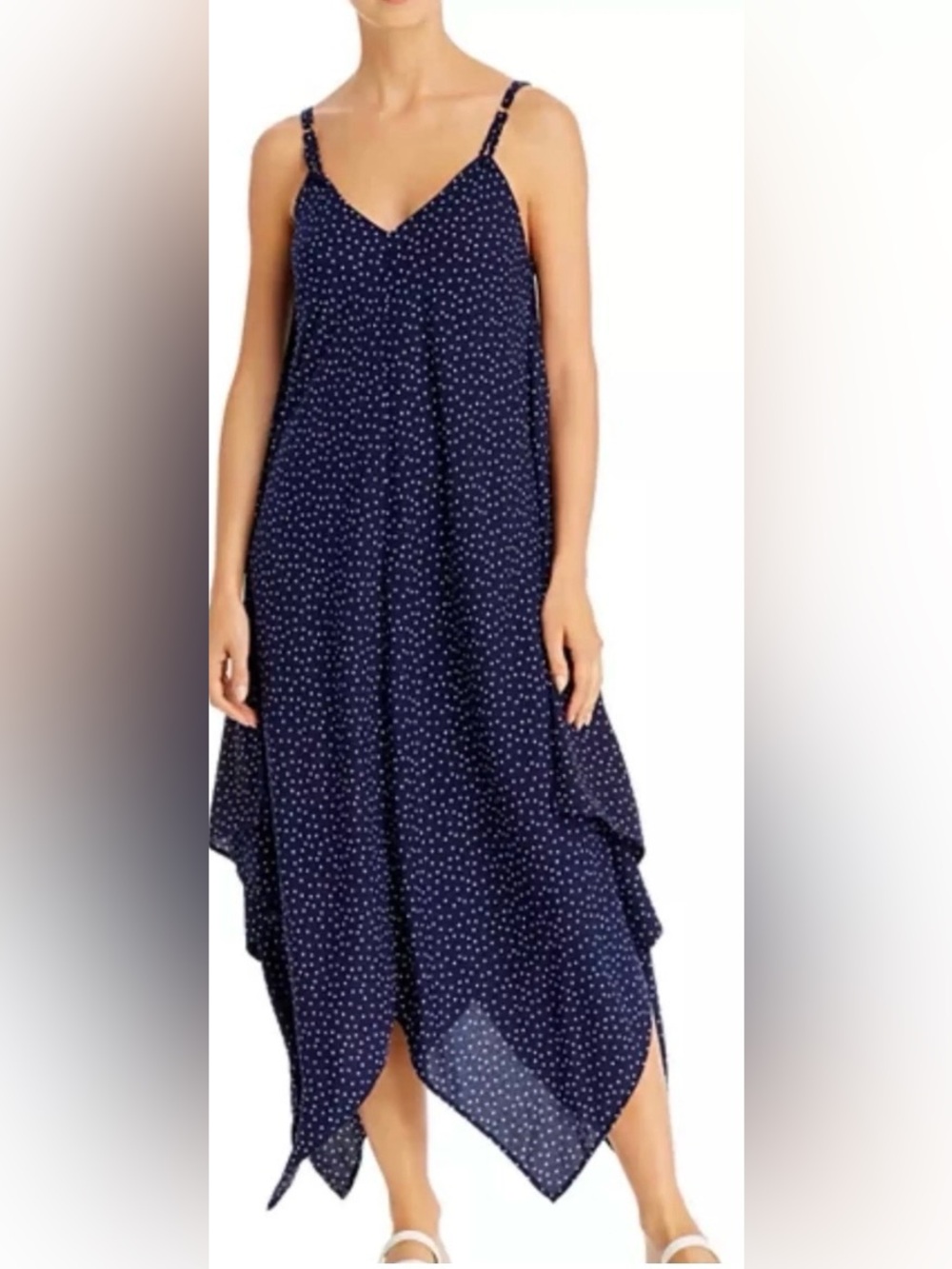 Tommy Bahama Navy and White Polka Dot Asymmetrical Slip Dress